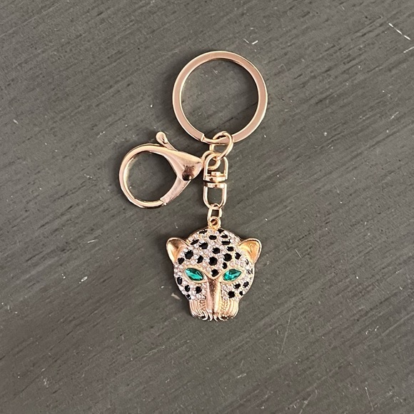 High Heels on the High Road Accessories - Jaguar Allover Clear Green Eye Rhinestone 3.5" Bag Purse Charm Keychain Panther